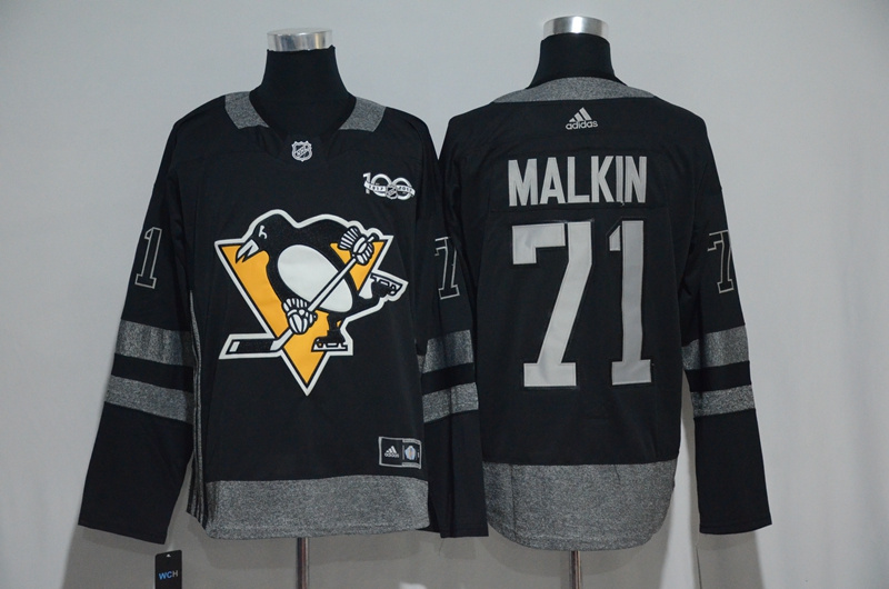 NHL Pittsburgh Penguins #71 Malkin Black 1917-2017 100th Anniversary Stitched Jersey->->NHL Jersey
